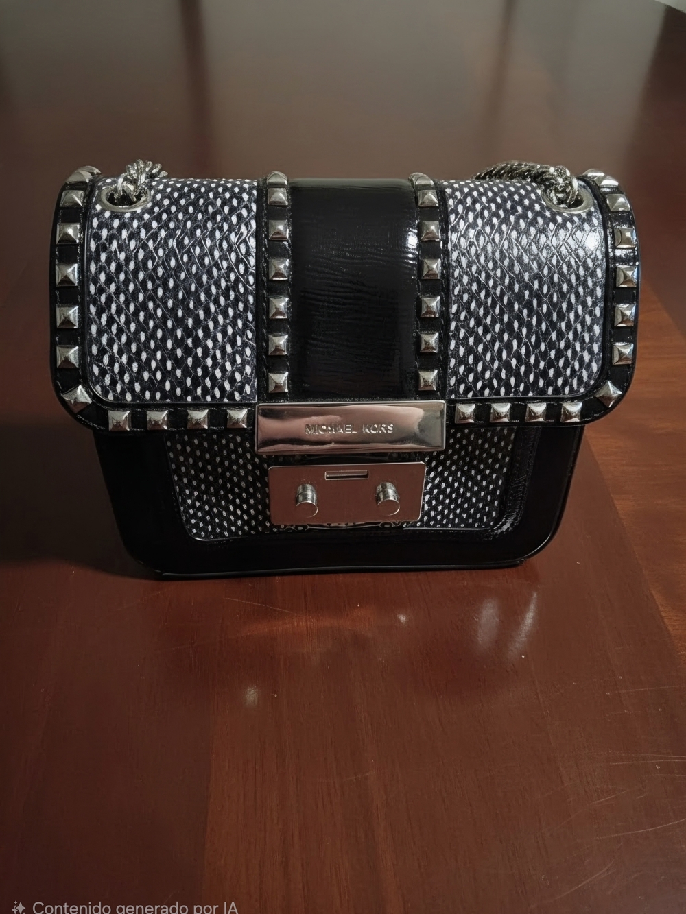 Michael Kors Black & White Studded Chain Shoulder Bag